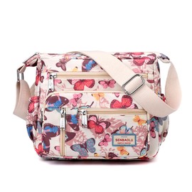 Wafybsre Cross-body Bag for Women Nylon Multi pockets Shoulder Bag Waterproof Floral Messenger Satchel Purses and Handbags (Colorful butterfly)