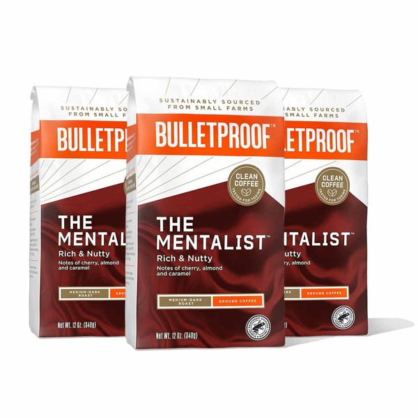 Bulletproof The Mentalist Medium-Dark Roast Ground Coffee, 12 Ounces (Pack of 3), 100% Arabica Coffee Sourced from Guatemala, Colombia & El Salvador