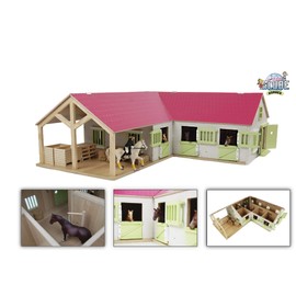 Van Manen Kids Globe Horses Wooden Horse Farm 1:24 Scale Pink with Moving Doors, Windows and Roof - 610210