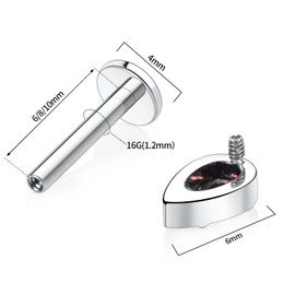 hengkaixuan 16G G23 Titanium Flatback Labret Studs, Internal Thread Lip Studs, Tragus Piercing, Monroe, Medusa Lip Piercing, Silver Lobe Cartilage Conch Earring Jewellery, 6 / 8 / 10 mm, Metal