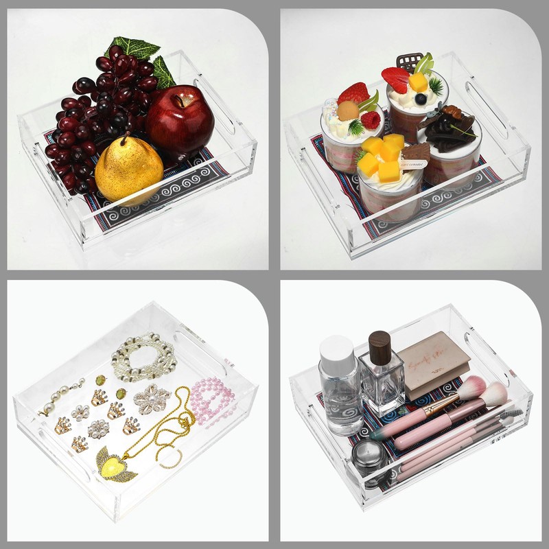 LOYIM Acrylic Serving Tray with Handle Needlepoint Clear Decorative Tray