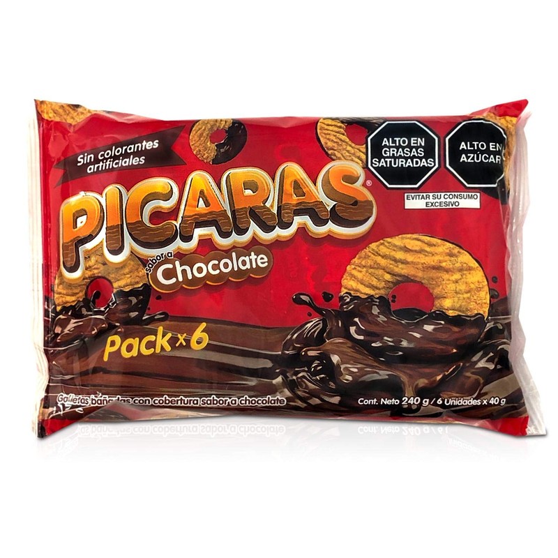 PICARAS Galletas Peruanas Bañadas en Chocolate 6 units x 40