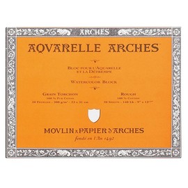 ARCHES 26 x 36 cm 300 GSM Rough Grain Glued on 4 Sides Block Watercolour Paper - Natural White (Pack of 20 Sheets)