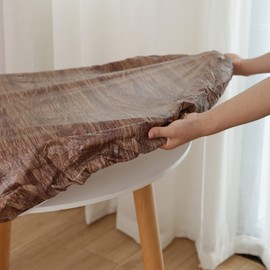 NLMUVW Oval Tablecloth Fitted Vinyl with Elastic Edge 100% Waterproof Oil Proof Super Elastic Table Cloth Wipe Clean Table Cover for Indoor and Outdoor, 42"- 65", Dark Wood