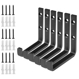 HonQiShiMY Set of 6 Heavy Duty L Wall Hooks for Garage, Workshop & Basement, Wall Hooks for Screwing (Including 12 Screws/Dowels), Heavy Duty Hooks, Garage Hooks, Black