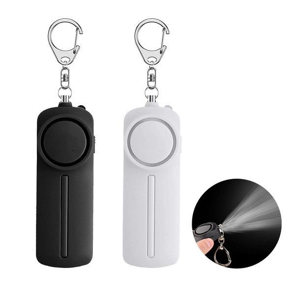 Anti-theft Buzzer (2 Pieces, Black + White) Security Alarm, 130 dB, Loud Volume, LED Light, Waterproof, Security Bell, Elementary School Students, Boys, Girls, Women, Simple, Anti-theft Buzzer/Security Goods, Attached to School Bags