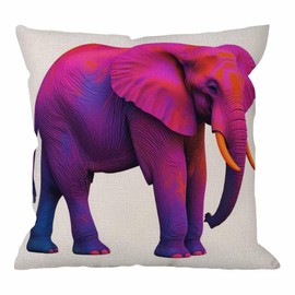HGOD DESIGNS Elephant Pillow Cover,Decorative Throw Pillow Colorful Elephants Pillow Cases Cotton Linen Outdoor Indoor Square Cushion Covers for Home Sofa Couch 18x18 inch Purple