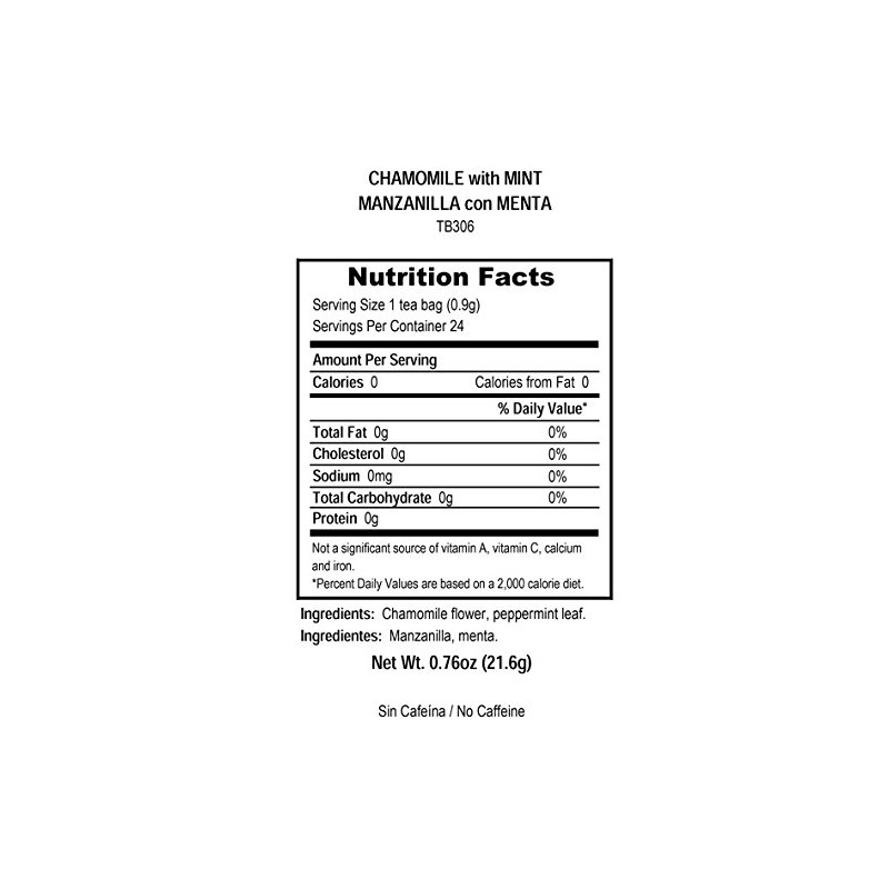 Tadin Chamomile Mint Herbal Tea - no Caffeine, 24 Tea