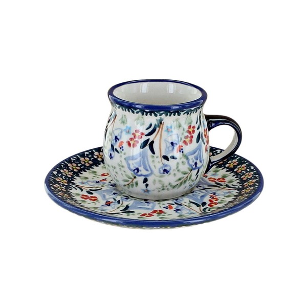 Blue Rose Polish Pottery Periwinkle Espresso Cup & Saucer