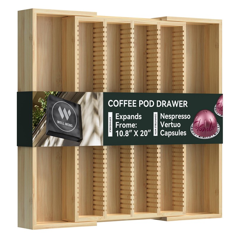 WELL WENG Larger Expandable Bamboo Organizer Holder for Counter Drawer