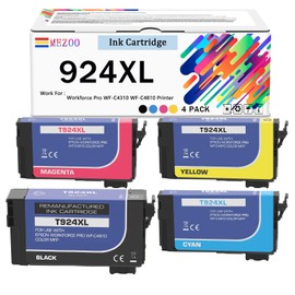 MEZOO 924 924XL T924XL Ink Cartridge High Yeild Compatible for Workforce Pro WF-C4310 WF-C4810 Printer (4 Pack,Black Cyan Magenta Yellow)