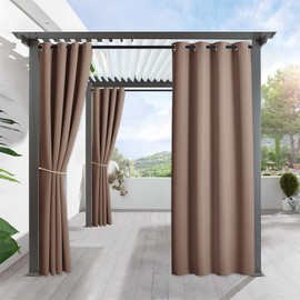 RYB HOME Patio Outdoor Curtains, UV Blackout Waterproof Privacy Shades Blind for Tent Temporary Door Garage Carport Porch Gazebo Pergola Arbor Party, W 52 x L 90, 1 Panel, Mocha