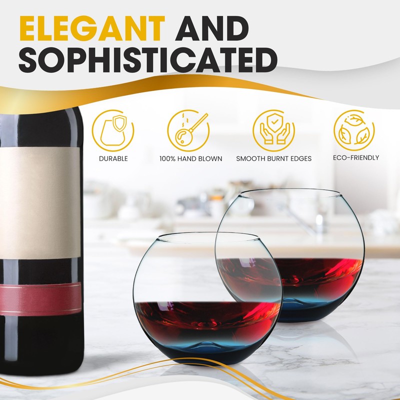 BERKWARE Colored Stemless Wine Glasses Set of 2 - Elegant