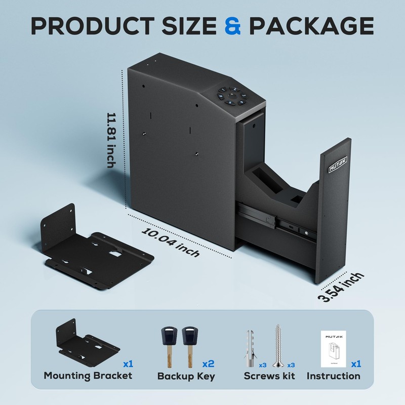Mutak Gun Safe for Handgun, Slider Biometric Pistol Safe, 4