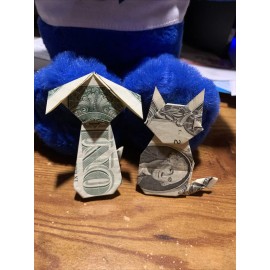 2pc-Money Cat  Dog Origami  $1 Dollar Bill folded  💝 Animal Love -