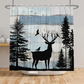 Canessioa Rustic Deer Shower Curtain Country Lodge Camo Bird Camper Shower Curtain Set Forest Farmhouse Cabin Bathroom Shower Curtains Polyester Fabric 72x72 in with 12 Hooks