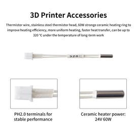 FYSETC K1 Max Replacment Hot End Part - 3D Printer Accessories: 2Pcs Φ3*10mm 100K Thermistor Temperature Sensor Up to 593℉ Cable Length 1.9 inch for K1C K1 Max Hot End Heater Block