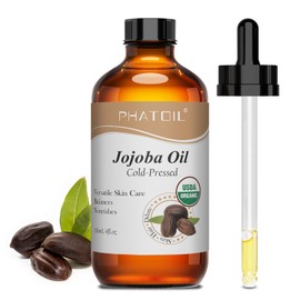 PHATOIL Organic Jojoba Oil, 4.0 fl oz (118 ml), Massage Oil, USDA Certified, Cold Pressed, 100% Natural, Additive-Free, Moisturizing, Massage, Botanical, Unscented, Carrier Oil for Face, Hair and Body