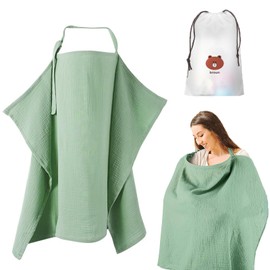 Muslin Nursing Cover Baby Breastfeeding Cover Infant Cloth Stroller Cover 360°Coverage Breathable Lightweight for Privacy Shield - KAMHBE (Green)