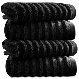 Towelogy Bamboo Face Cloth Makeup Remover Facial Cleansing Cloths Super Soft Fingertip Towels for Delicate Sensitive Skin | 30x30 cm - Pack of 4 (Black, 4)