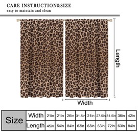 Leopard Print Curtains, Animal Fur Drapes Brown Home Decor Wild 3D Print Retro Theme Window Treatments Bedroom Living Room 2 Panel Set Total Size 42" W X 45" L Inch