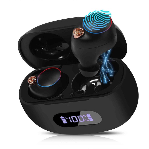 UrbanX True Wireless Bluetooth Earbuds + Charging Case, Black, Dual