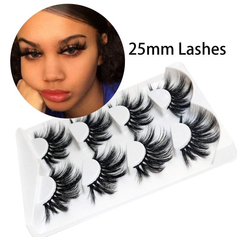Losha 25mm Lashes,3D Faux Mink Lashes Fluffy Volume Eyelashes Thick