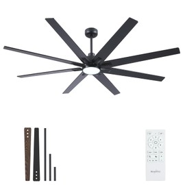 Newday 72 inch Large Ceiling Fans with Lights and Remote, Indoor/Outdoor Black Ceiling Fan for Living Room Patio, 6 Speeds Slient Reversible DC Motor, 3CCT, Timer, 3 Downrods, 8 Blades