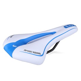 VOANZO Memory Sponge Bicycle Saddle Mountain Bike Seat Cushion Pad with Central Relief Zone and Ergonomic Design Suitable for Road Bike and Mountain Bike (Blue and White)
