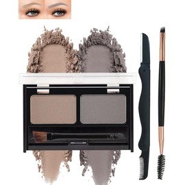 Eyebrow Powder Makeup Kit for Women,2 Color Eye Brow Powder Waterproof Tinted Palette Long-Lasting,Light Brown Taupe Brow Fill&Sculpt Natural Eyebrow Contour for Sparse Brow with Brow Brush &Razor-01