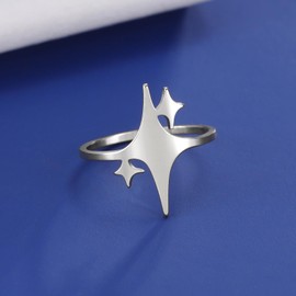 kkjoy Sparkling Four-Pointed Star Ring Stainless Steel Lucky Star Promise Ring Birthday Gift Jewelry For Women Girls