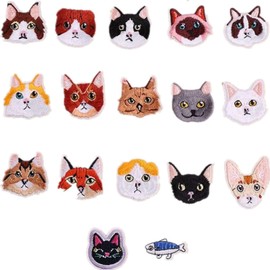 [Wdlife] Patch Applique Iron Patch Embroidered Animal Cat 17 Types of Characters - Patch Boys Girls Cute Cool Kindergarten Entry Mark Kindergarten Nursery Elementary School Gift Initial Name Engraved