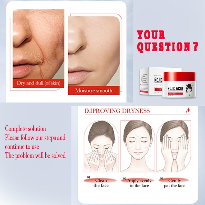 Kojic Acid Cream, Face and Body Gel, Dark Spots, Melasma,