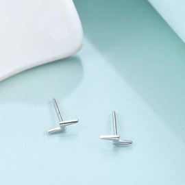 925 Sterling Silver Lightning Bolt Stud Earrings, Minimalist Small Stud Earrings for Women (Lightning - Silver)