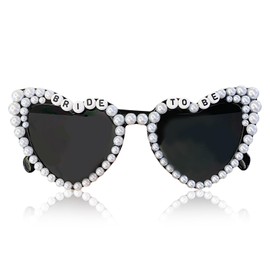 Bride To Be Sunglasses Heart Shaped Sunglasses for Women Faux Pearl Embellished Glasses Bachelorette Accessories Hen Do Party Decorations Gift Supplies Bridesmaid Glasses for Photo Props (black)