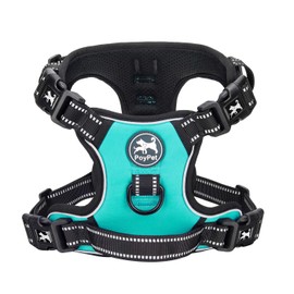 PoyPet No Pull Dog Harness with 4 Snap Buckles, Reflective with Front & Back 2 Leash Hooks and an Easy Control Handle [NO Need Go Over Dog’s Head]( Mint Blue,S)