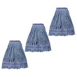 Bulk 3-Pack Heavy Duty Mop Head Refills, Commercial Grade Loop End Cotton String for Industrial Wet Mopping - Blue
