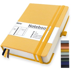 Mlife A5 Lined Journal Notebook, 360 Pages and 100 g/m² Ink-proof Paper, Hardcover College Notepad, Notebooks with Folding Pocket for Office, School, Home, Writing and Notes (Yellow)