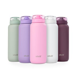 Ello Cooper 32oz Stainless Steel Water Bottle with Straw and Carry Handle, Double Walled and Vacuum Insulated Metal, Leak Proof Locking Lid with Soft Silicone Spout, Reusable, BPA Free, Bubblegum