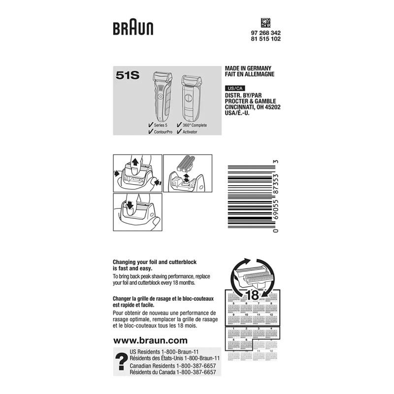 Braun Series 5 Combi 51s Foil And Cutter Replacement Pack