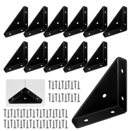 Angle Corner Bracket, Metal, Black, Pack of 12 Corner Connectors, Angle Fastening Wood 90 Degrees, Cold Rolled Steel Braces with Screws, Corner Connectors Furniture Construction, Connection Support