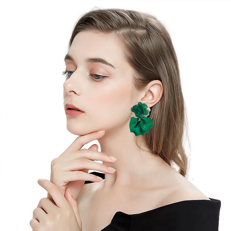 GUOXIAOMEI Chiffon Acrylic Rose Petal Earrings Dangle Exaggerated Flower Earrings