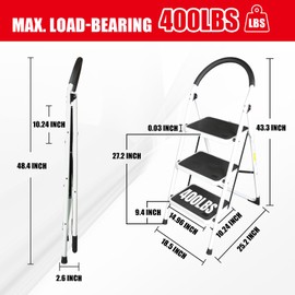 BIG RED 3 Step Ladder: Ergonomic Folding Stool with Anti-Slip Pedal, Step Stool with Padded Handle for Kitchen, Household, Offices. 400 lb Capacity