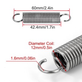 GUNGY Tension Springs with Hooks Stainless Steel Tension Spring 60 mm Outer Diameter 12 mm Wire Diameter 1.6 mm Hook Angle 90 Degree Maximum Tensile Force 6.4 kg 1.6 x 12 x 60 mm Pack of 4