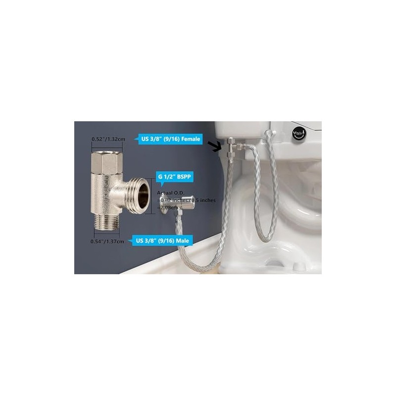 Bidet T Adapter, T Valve Adapter for (3/8" x 3/8"