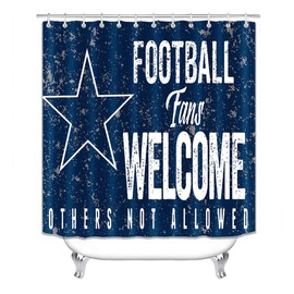 Camille&Andrew 4PCS/Set White Navy Blue Texas Star Shower Curtain, Funny Quotes American Sports Athlete Football Bathroom Decor, Waterproof Fabric Shower Curtain, Non-slip Bath Rug Toilet Mat, Welcome