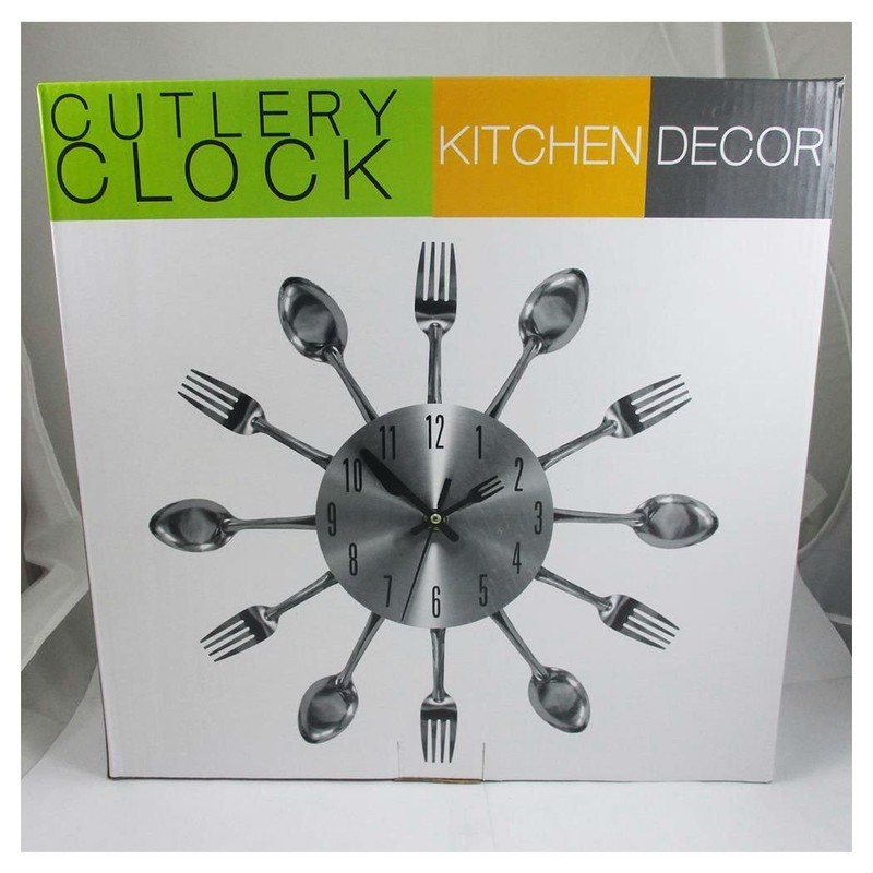 Modern Design Silver Cutlery Kitchen Utensil Clock Spoon Fork Knife