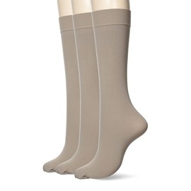 Atsugi FS6611 FS6611 Women's High Socks, Tightening, Below Knee Length Nylon Socks, Wide Gusset, Plain, 3 Pairs, lotus grey