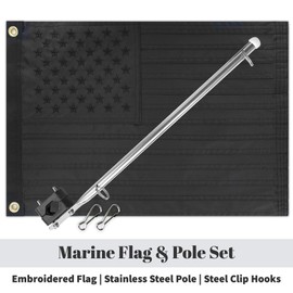 WATSY - Boat Flag Pole Kit 12x18 Inch Boat Flag Holder With Clips Embroidered Marine Cabin Kit Bike Flag & Golf Cart Flag (Black USA Kit 12x18 Inch)