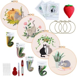 Embroidery Kit, Embroidery Kit, Embroidery Kit, Embroidery Set, Embroidery, Handmade, 4-piece Set, Enjoyable for Beginners, Embroidery Frame, Embroidery Thread, Embroidery Needles, Embroidery Cloth,